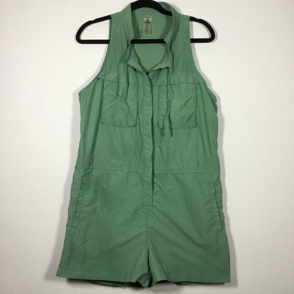 Army green utility hiking camping romper shorts sleeveless top size Large